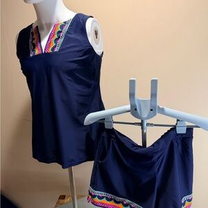 Jude Connally Navy Matching Set | Printed Trim Tank & Shorts | Resort Wear